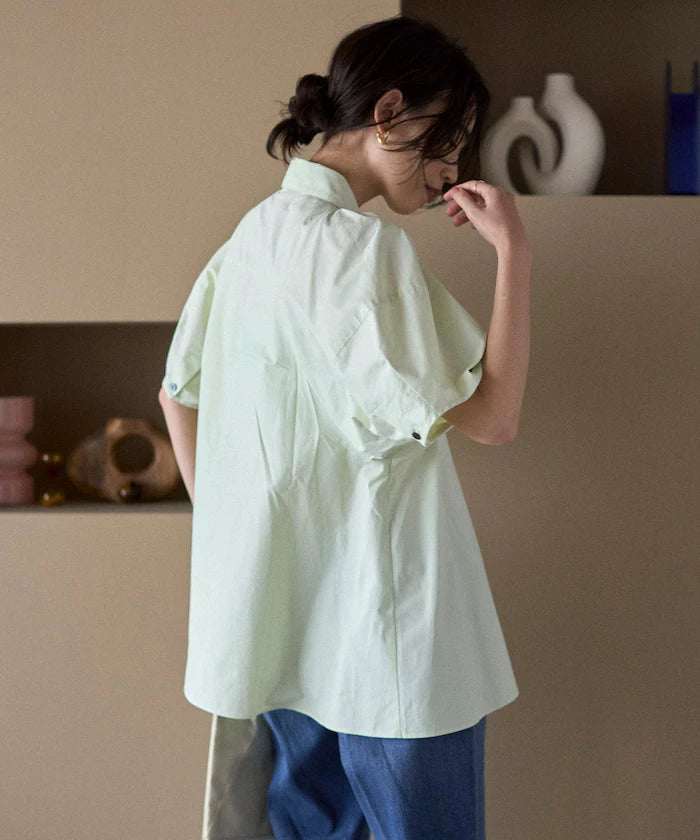 Color Added Balloon Sleeve Shirt / 5 Sleeve Blouse