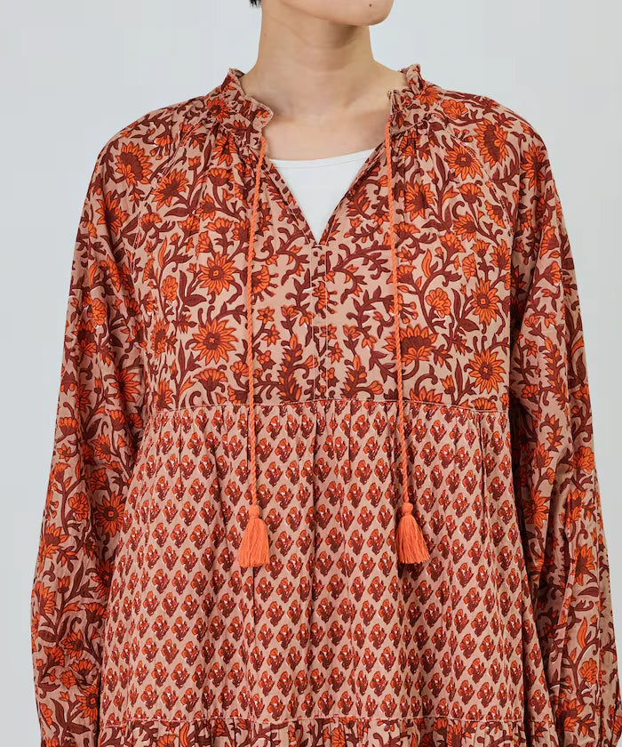 India Flower Print 4-Tiered Dress