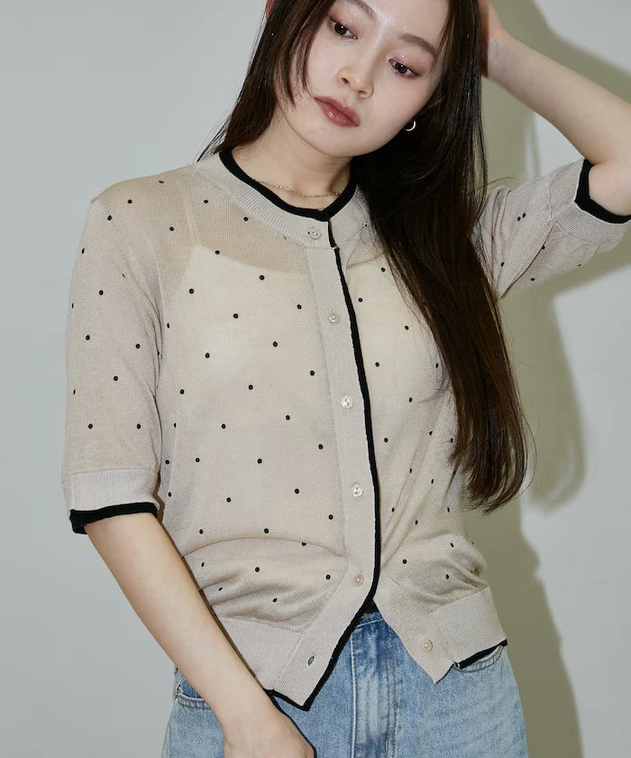 Dot Pattern Layered Short Sleeve Knit Cardigan Limited Release