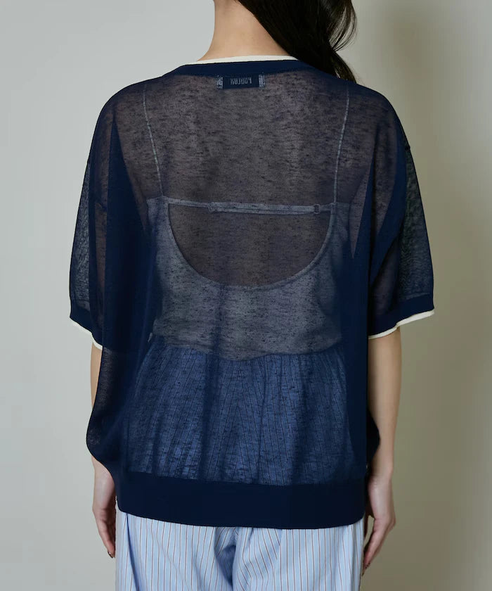 Washable linen color block henley neck knit top limited release