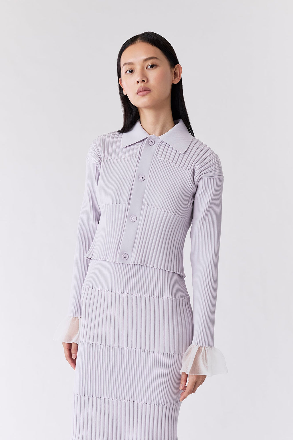 FLUTED LUCENT CROPPED SHIRT CARDIGAN