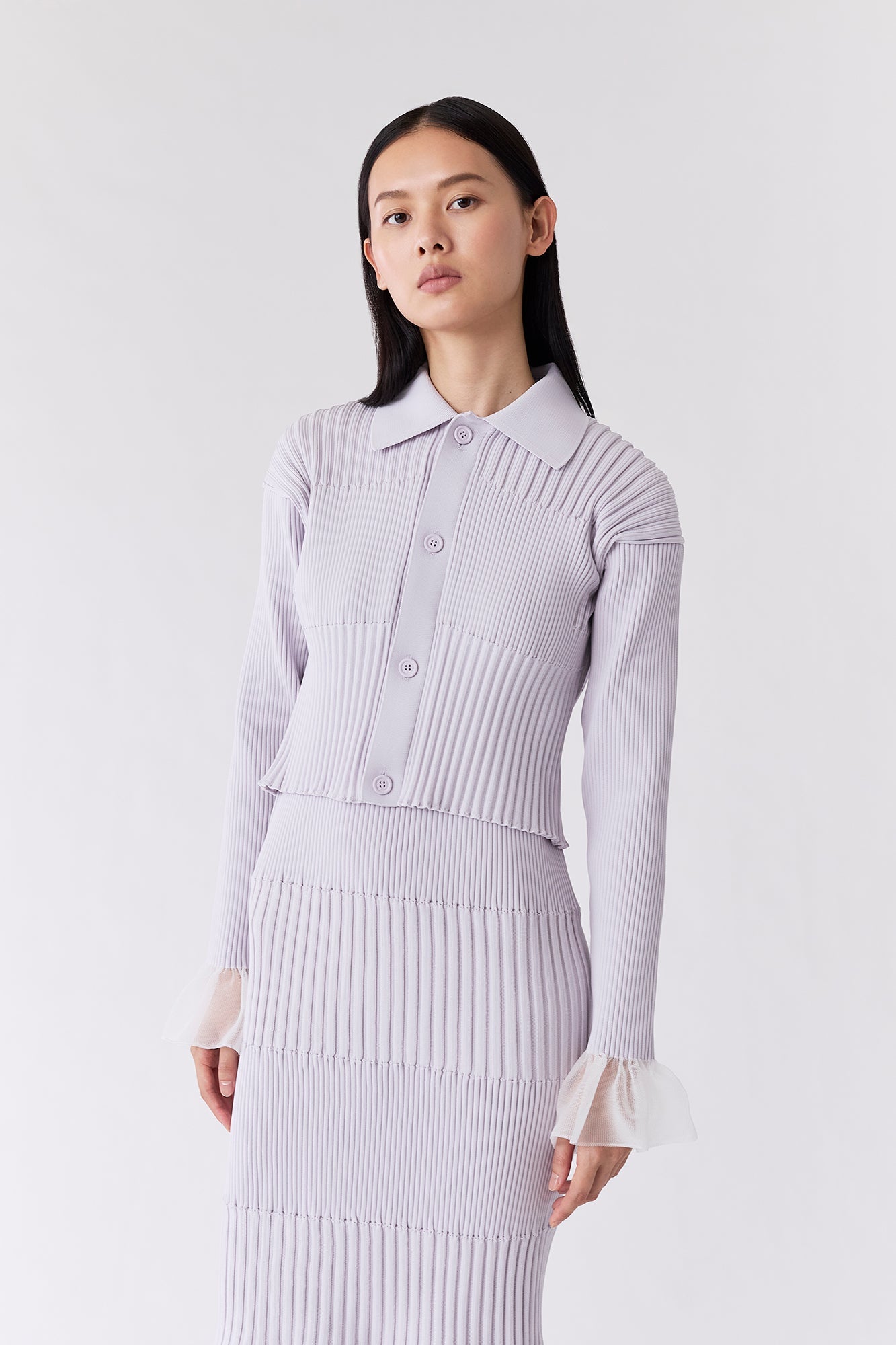 FLUTED LUCENT CROPPED SHIRT CARDIGAN