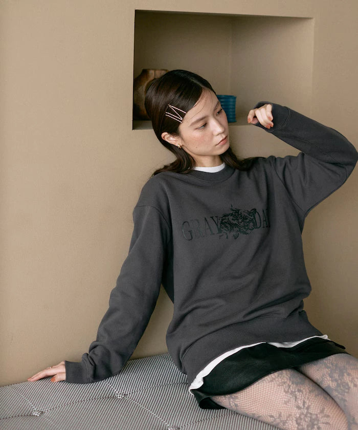 Organic Cotton Animal Logo Print Sweat / CAT / Relaxed Fit / French Terry Sweat
