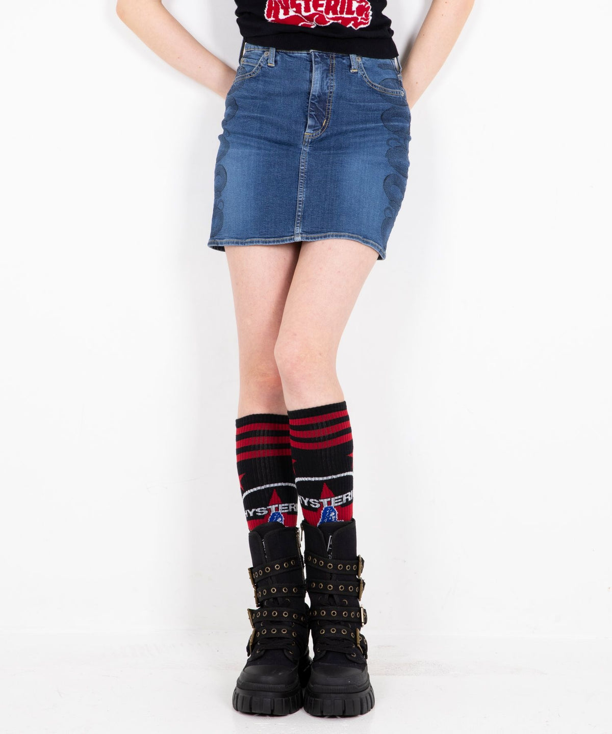 Snake Loop Tight Denim Skirt
