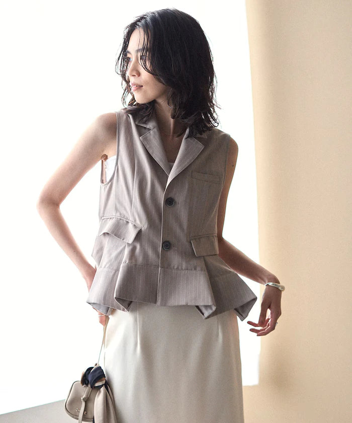 Pinstripe Flare Hem Short Vest