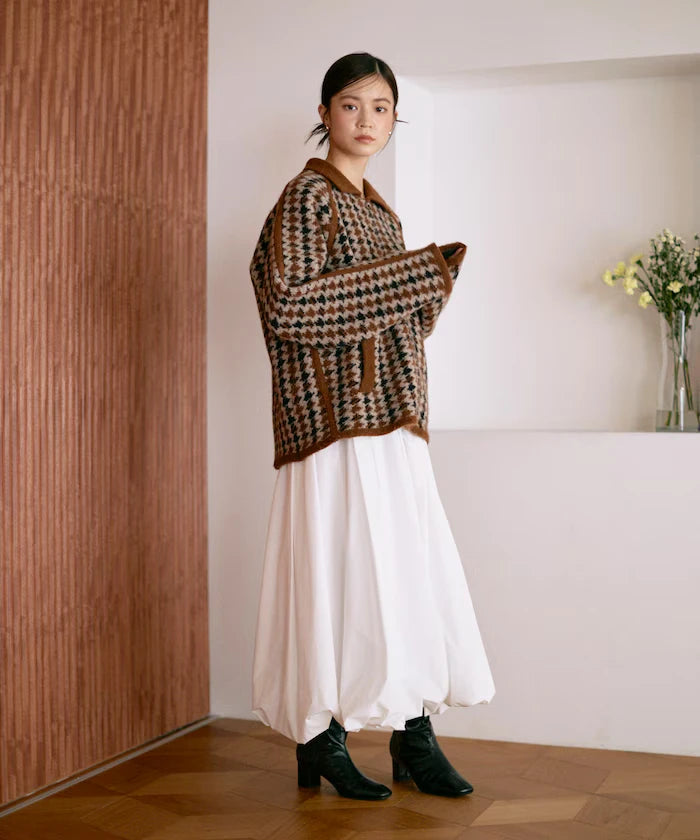 Wool Blend Gancube Check Knit Zip Blouson