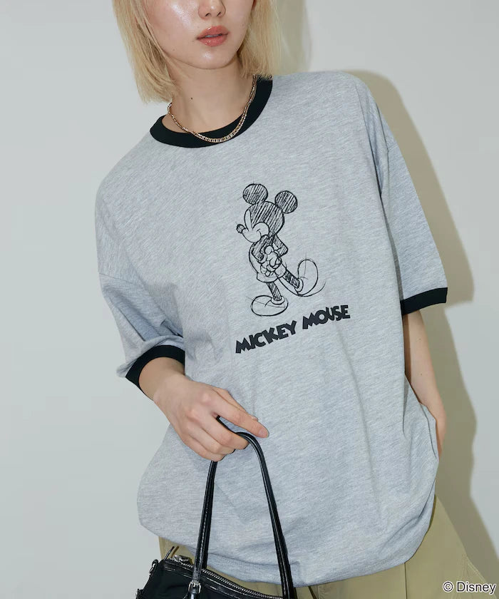 <Functional Material>Mickey Mouse/Sketch Ringer T-Shirt Limited Edition