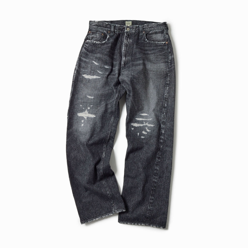 Recycled Waste Suvin Cotton Yarn 14oz. Denim 5Pocket Straight Pants Vintage Washed (Zipper Fly)