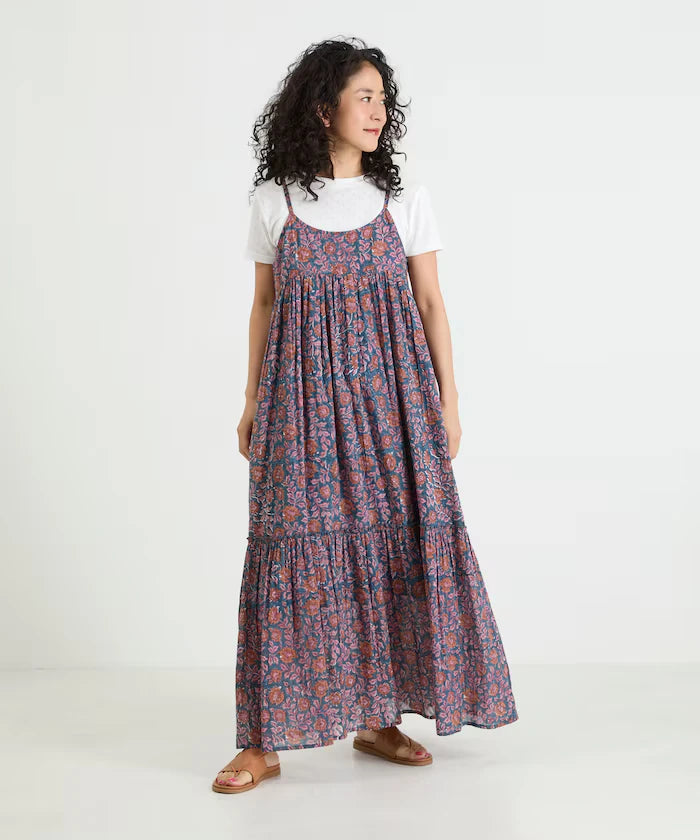 India Woodblock Flower Print Cami Dress