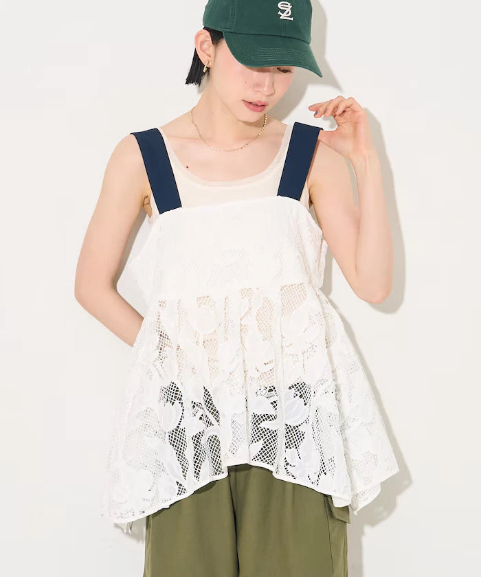 Flower Motif Batten Lace Iris Hem Camisole Top 【Limited Edition】
