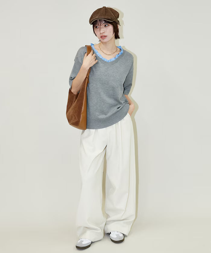 Shirt Frill V-Neck Half Sleeve Summer Knit Limited Edition