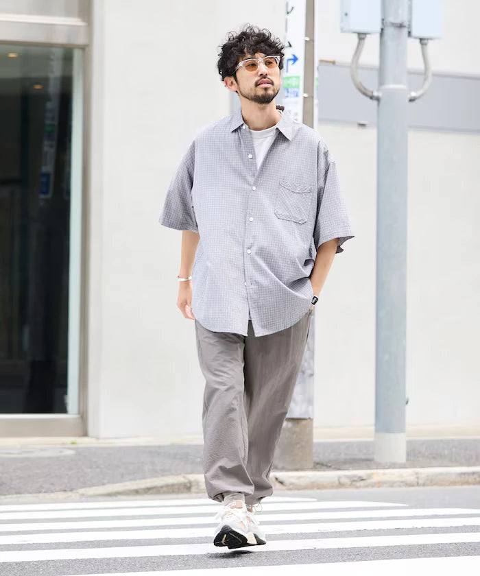 Wide Straight Nylon Track Pants / Tapered Silhouette Easy Nylon Pants