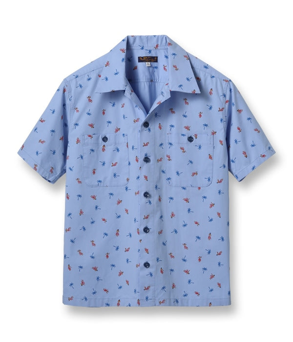 COTTON TWILL REGULAR COLLAR SHIRT “HULA & PALM TREE”