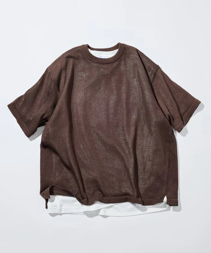 Sheer Knit & Cotton T-Shirt Layered Set