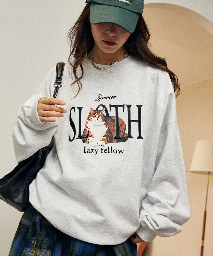 SLOTH Cat Fleece Lined Sweatshirt Limited Edition
