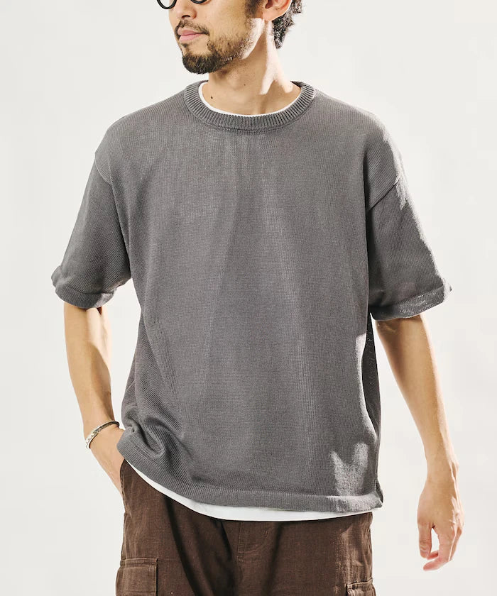 Sheer Knit & Cotton T-Shirt Layered Set