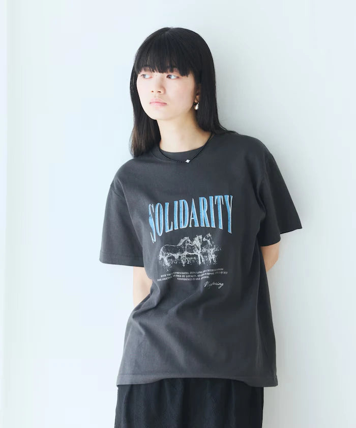 Comfortable Logo Horse Print Crew Neck T-Shirt