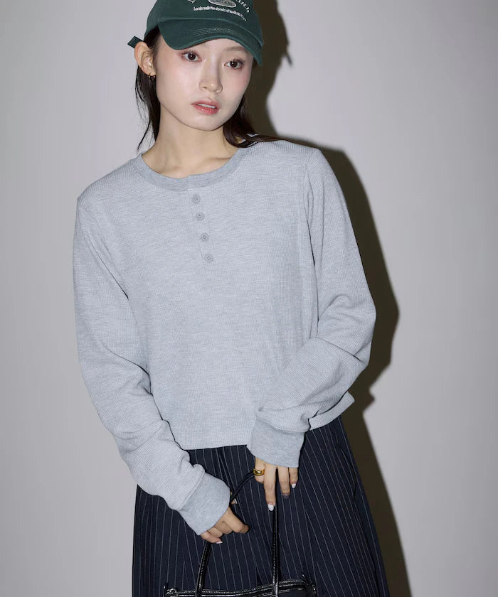 Mini Waffle Henley Neck Cropped Long Sleeve T Limited Edition
