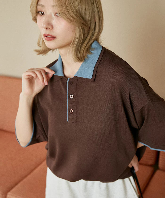 LOVE POP STUDIO Collar Layered Knit Polo Shirt Limited Edition