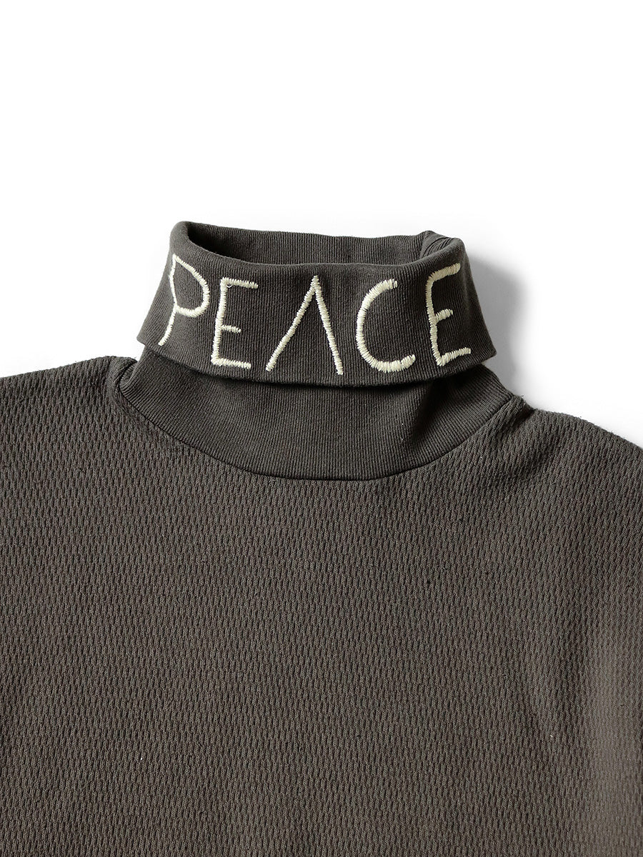 Waffle Jersey High Neck Long T (PEACE Embroidery)