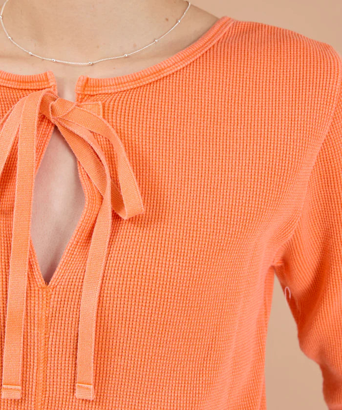 Ribbon Tied 2WAY Waffle 5 Sleeve T-Shirt