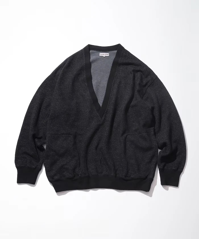 Merino Wool＋Cotton Loop Back V-neck Sweatshirt
