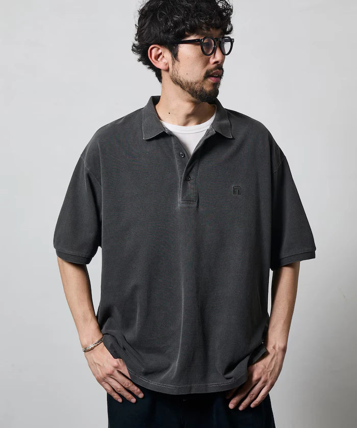 Big Silhouette Vintage Process One Point Embroidery Short Sleeve Polo Shirt