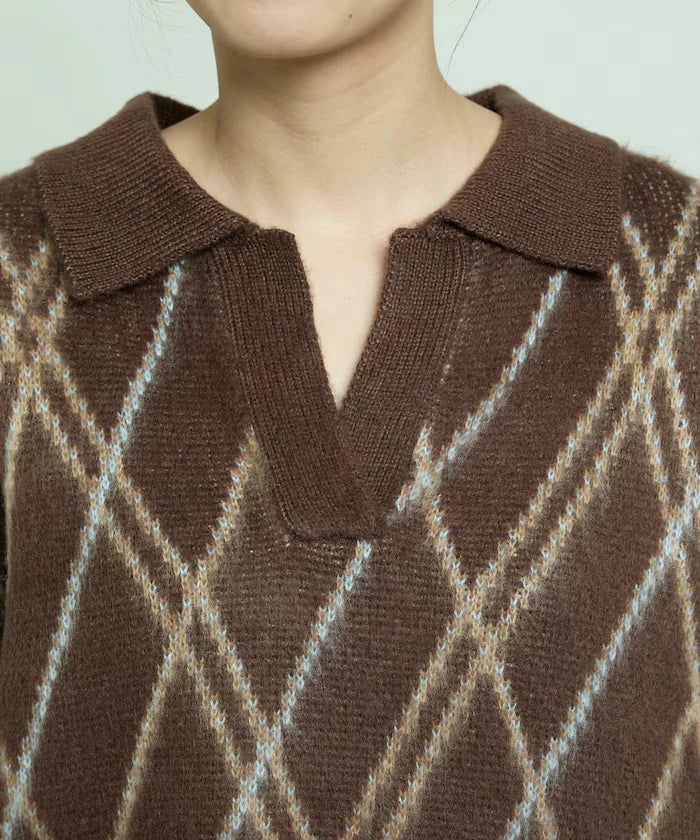 Checked pattern mohair touch skimmer knit limited edition