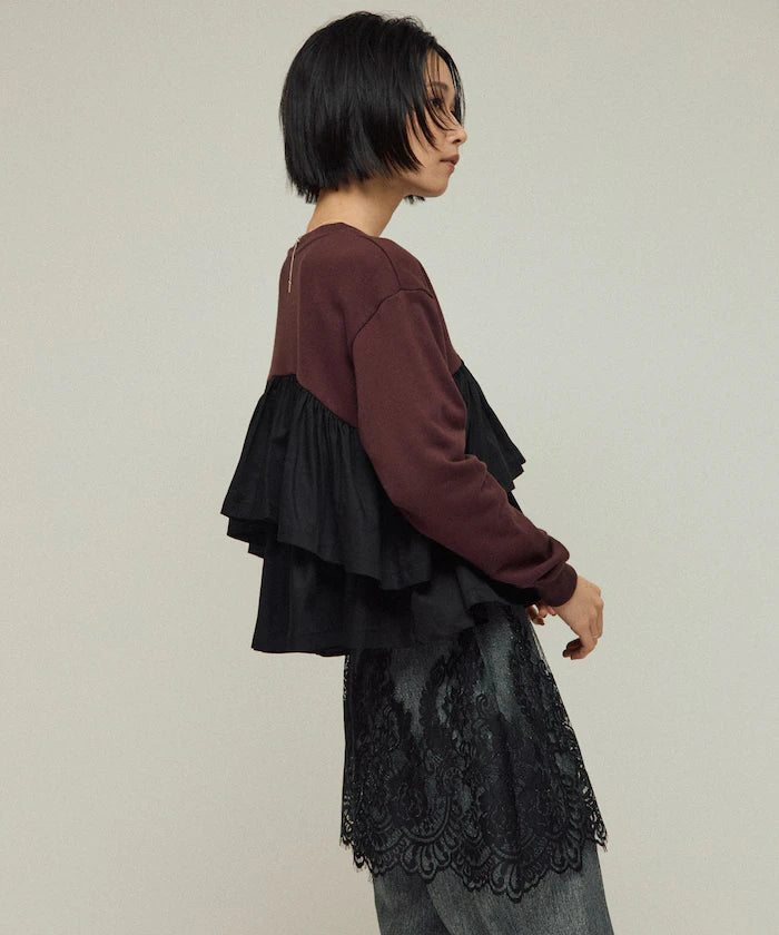 Organic Cotton Docking Frill Sweat / Relaxed Fit / Backed Sweat