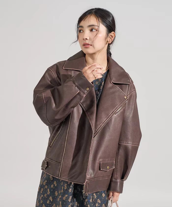 Vintage-Like Leather Double Riders Jacket