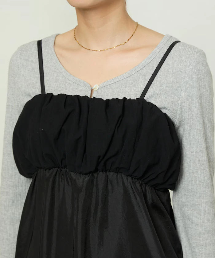 Mixed Material Shirring Satin Dress Limited Release