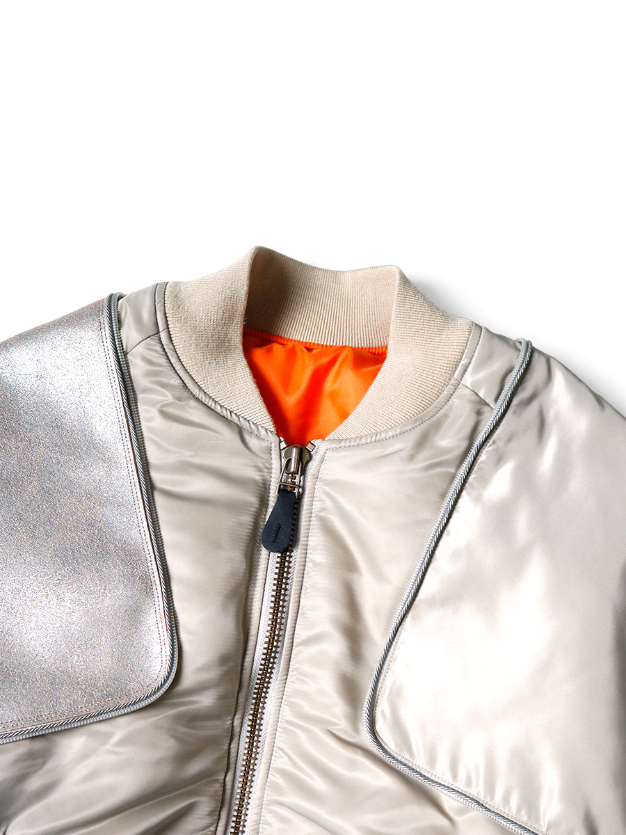 MA-1 Nylon x Crack Leather Sham Bomber JKT