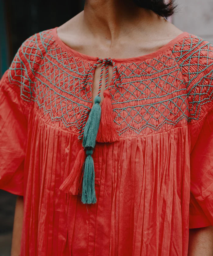 India Colored Smocked Balloon Dress