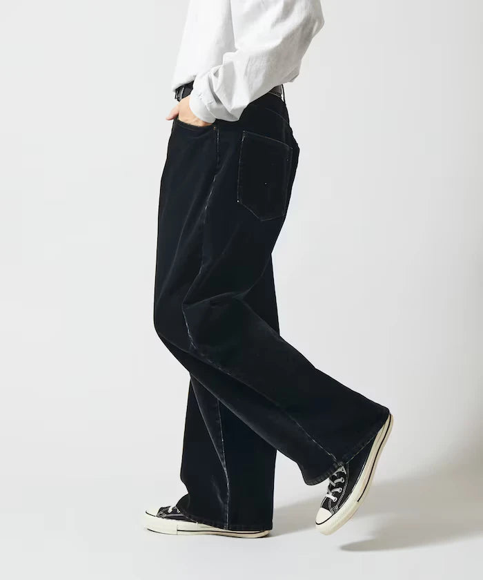 Flocked Denim Contrast Wide Straight Pants