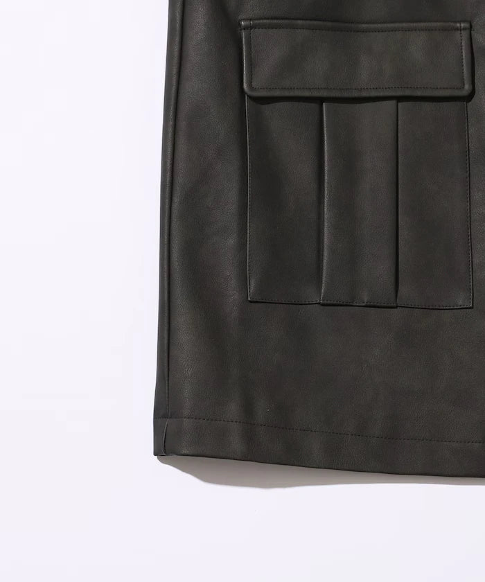 Oversized Crush Leatherette Jacket / Collar Corduroy