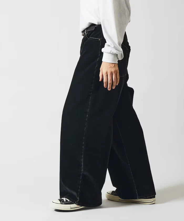 Flocked Denim Contrast Wide Straight Pants