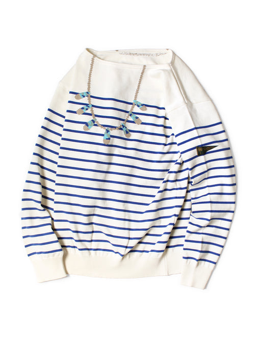 12G Panel Border Knit Boat Neck Sweater(...