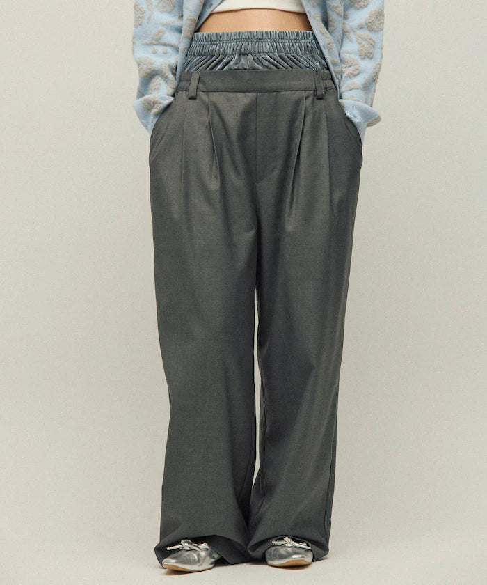 Velour Double Waist Easy Slacks / Wide Silhouette Wool-like Slacks Pants