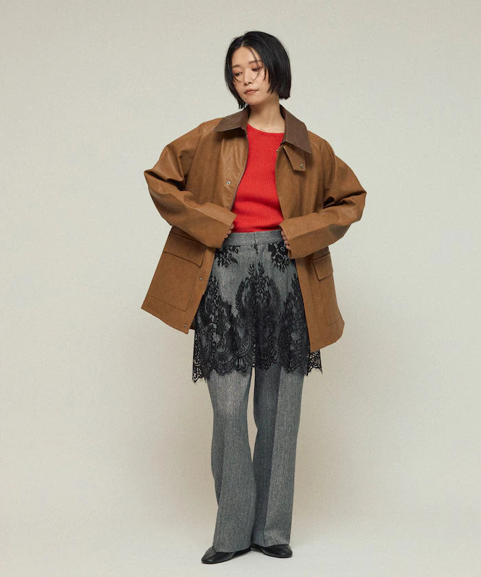 Oversized leatherette blouson / Mixed material switching