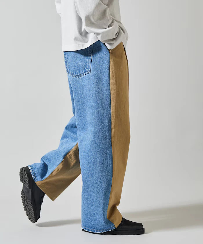 Chino Denim Docking Pants / Wide Straight Pants