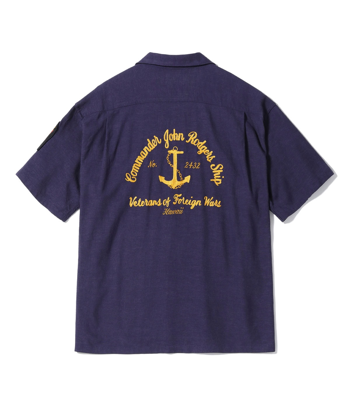 U.S. NAVY RAYON LINEN OPEN SHIRT with CHAIN EMBROIDERED