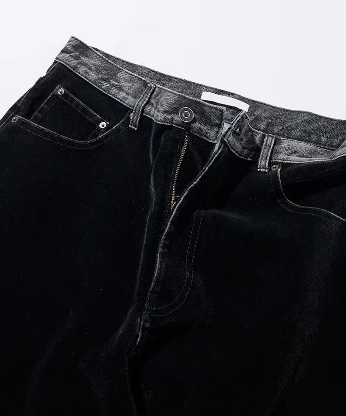 Flocked Denim Contrast Wide Straight Pants