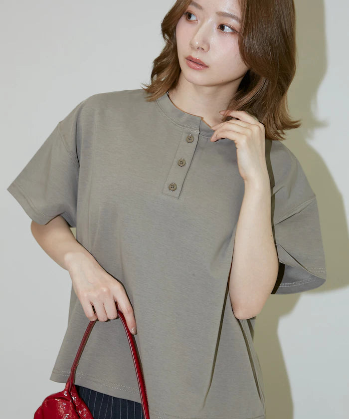 <contact cool> Cool Ponte Henry Neck T-Shirt Limited Release