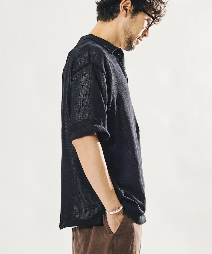Sheer Knit Polo Shirt & Cotton T-Shirt Layered Set