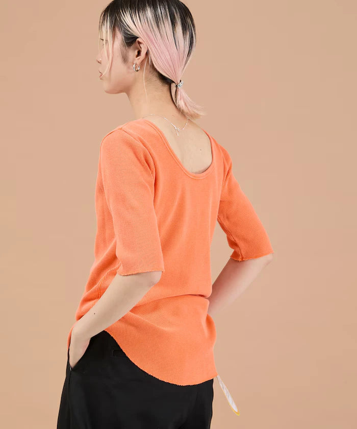 Ribbon Tied 2WAY Waffle 5 Sleeve T-Shirt