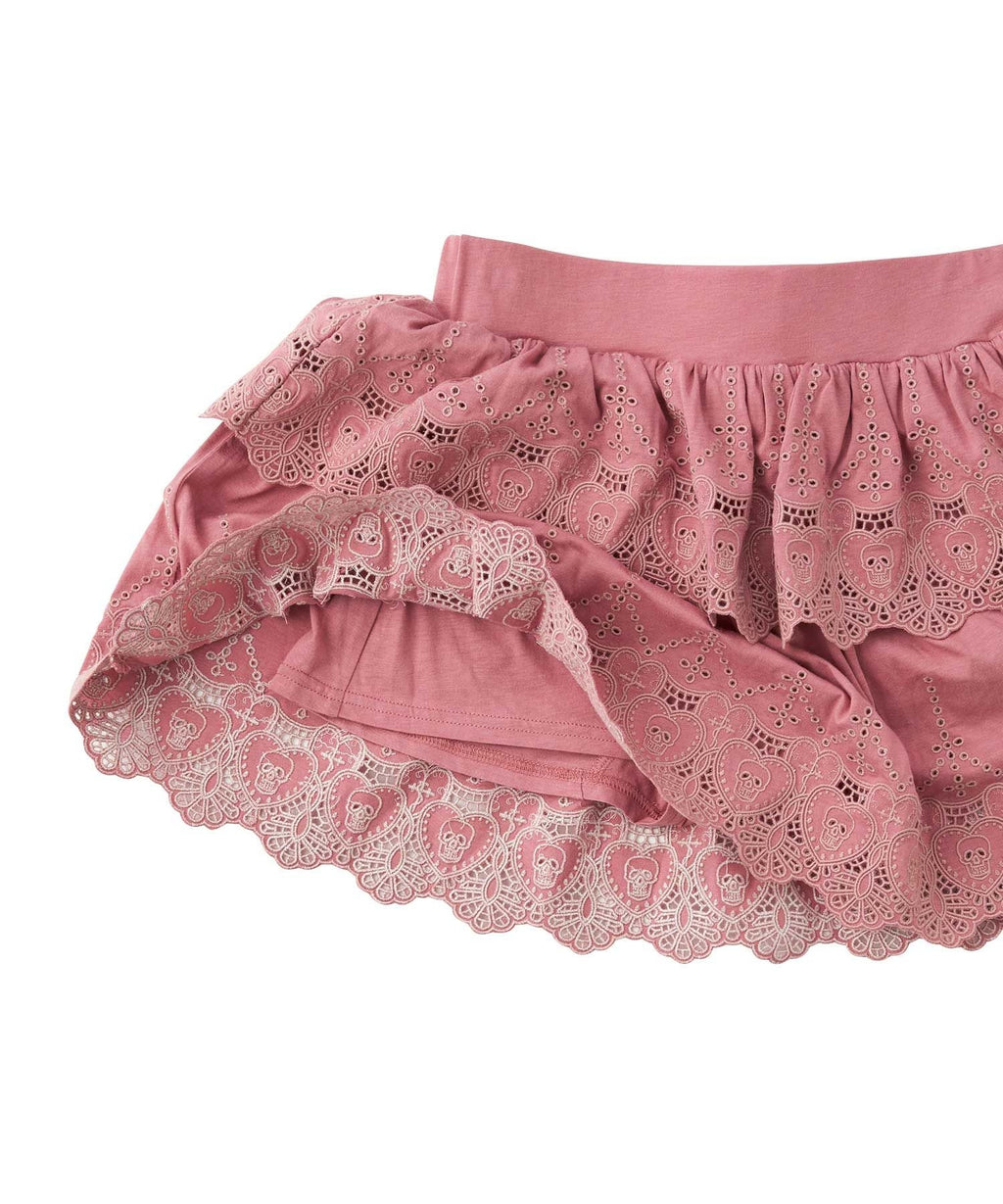 SKULL LACE Scalloped Embroidery Skirt