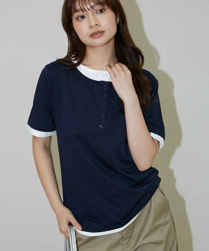 Layered Color Scheme Henley Neck T-Shirt Limited Edition