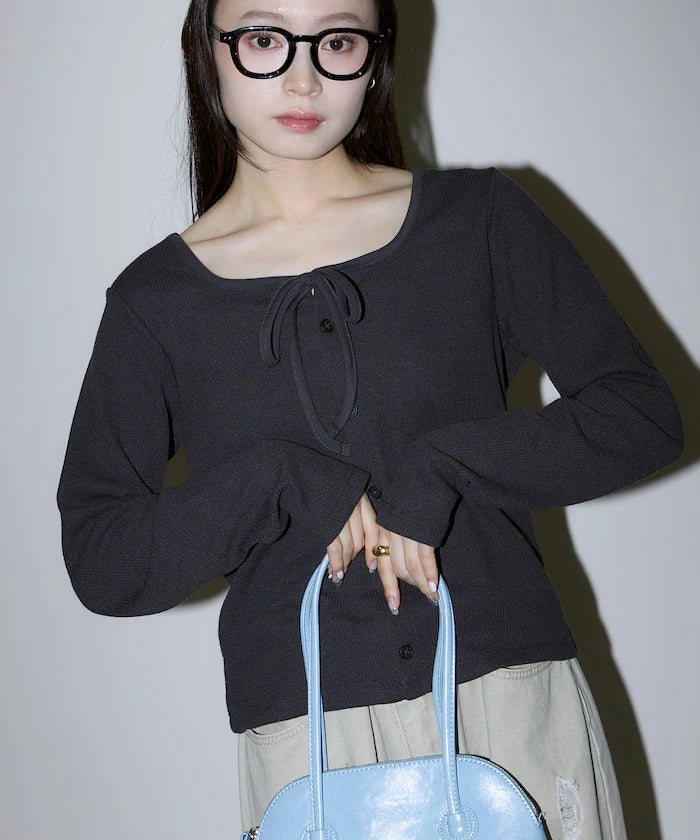 Mini Waffle Ribbon Cardigan