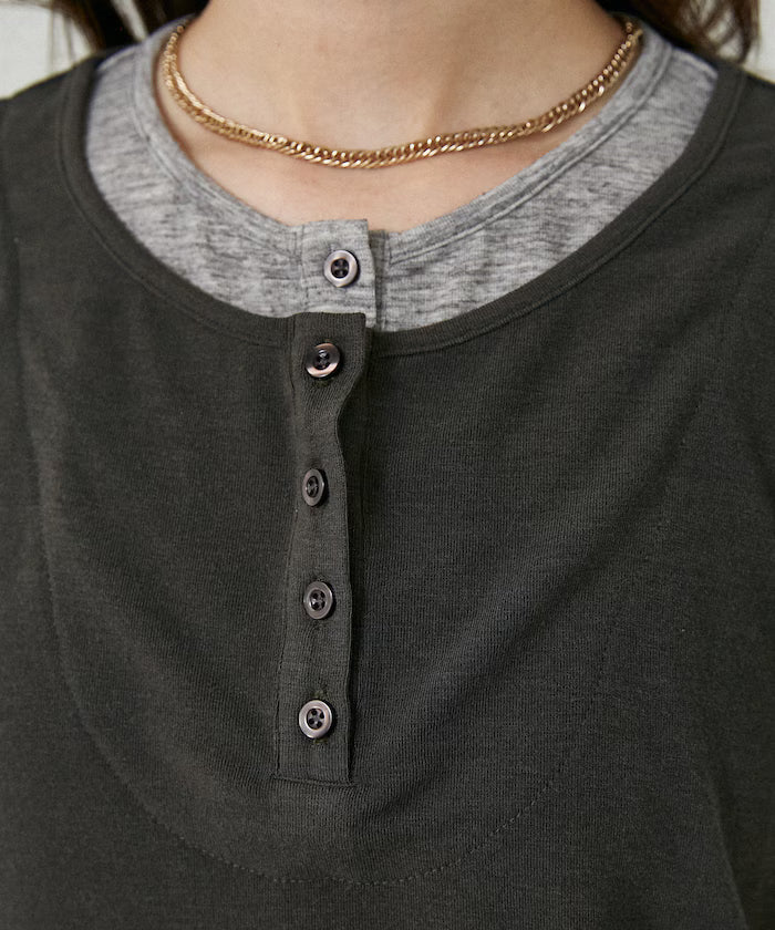 Layered-style Henley Neck T-shirt Limited Edition