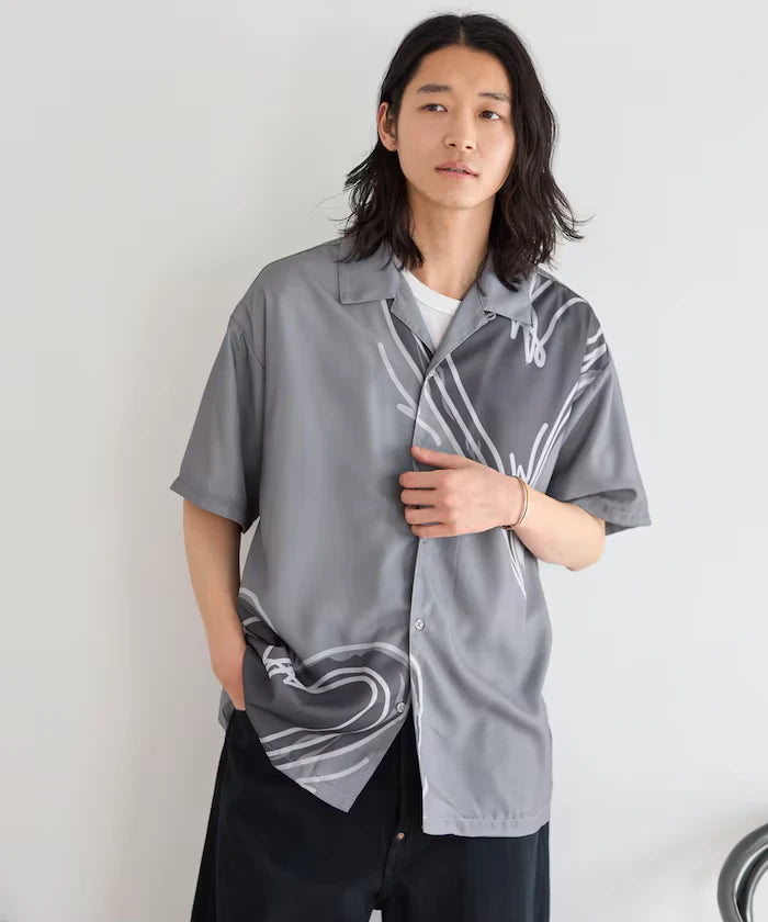 Open Collar Big Pattern Short Sleeve Shirt / Big Silhouette